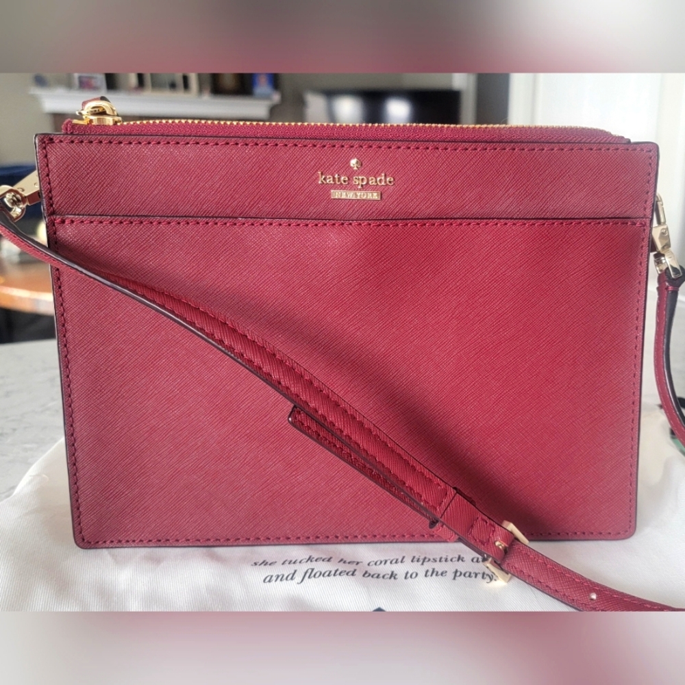 NWT Kate Spade Clarise Saffiano Leather Crossbody Bag in Burgundy with Dust Bag